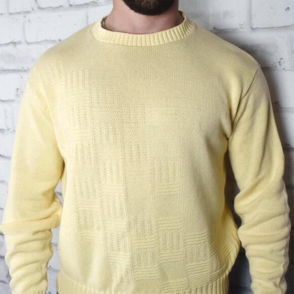 Vintage 80s Jantzen Lightweight Textured Pastel Yellow Cotton Sweater - Picture 2 of 4